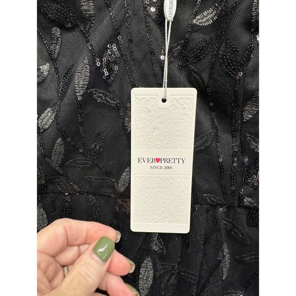 Ever Pretty Black Sequin Mesh Maxi Dress 🖤 NWT XXL Gothic Fairy Formal Gown - Picture 6 of 12